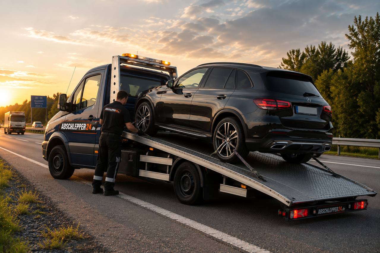 Abschlepper24 Mitarbeiter sichert Fahrzeug in Hamburg